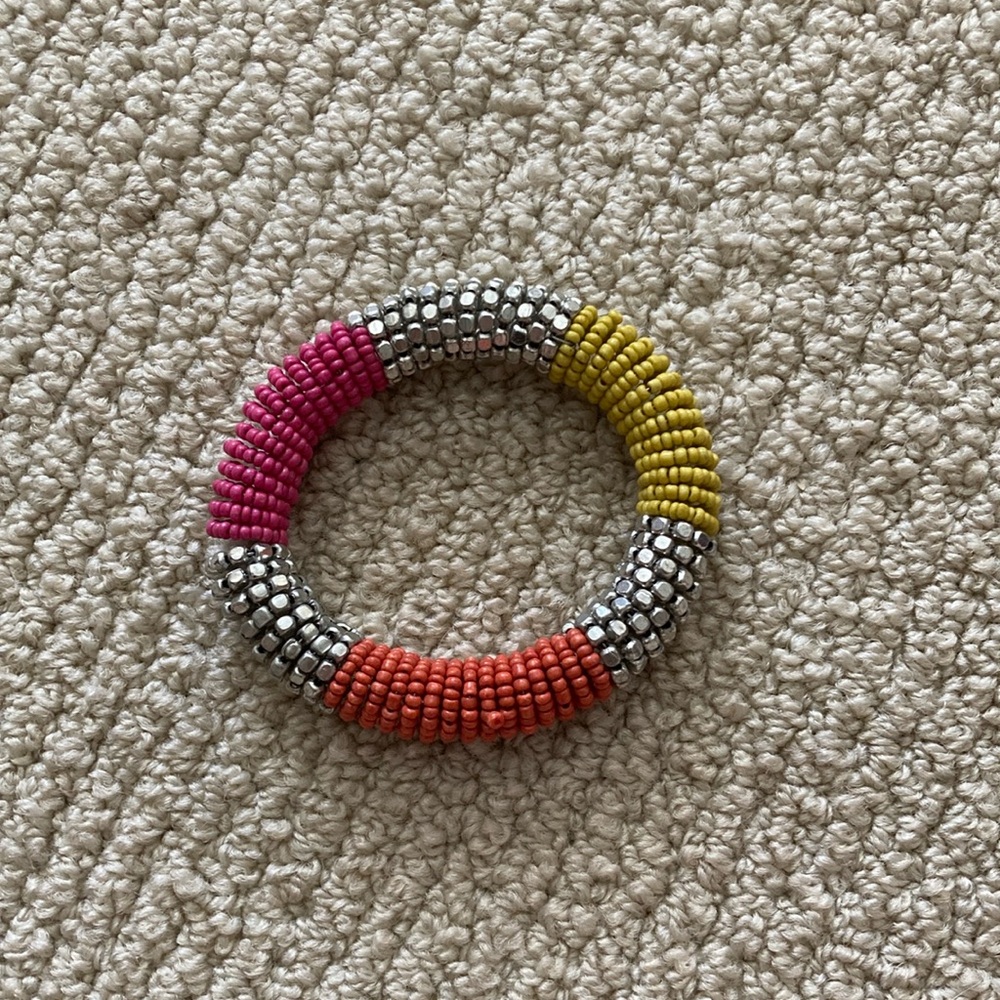 Ten Thousand Villages Large Chunky Beaded Bracelet Expandable Multicolor Metal